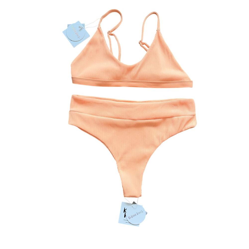 NWT Kulani Kinis Mango Ribbed Bikini Set High Waist XL 2X Swim Swimsuit Beach